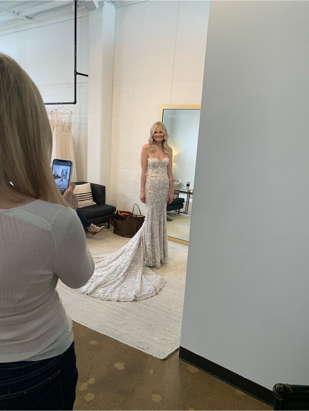 Strapless Lace Wedding Dress in Ivory with Train
